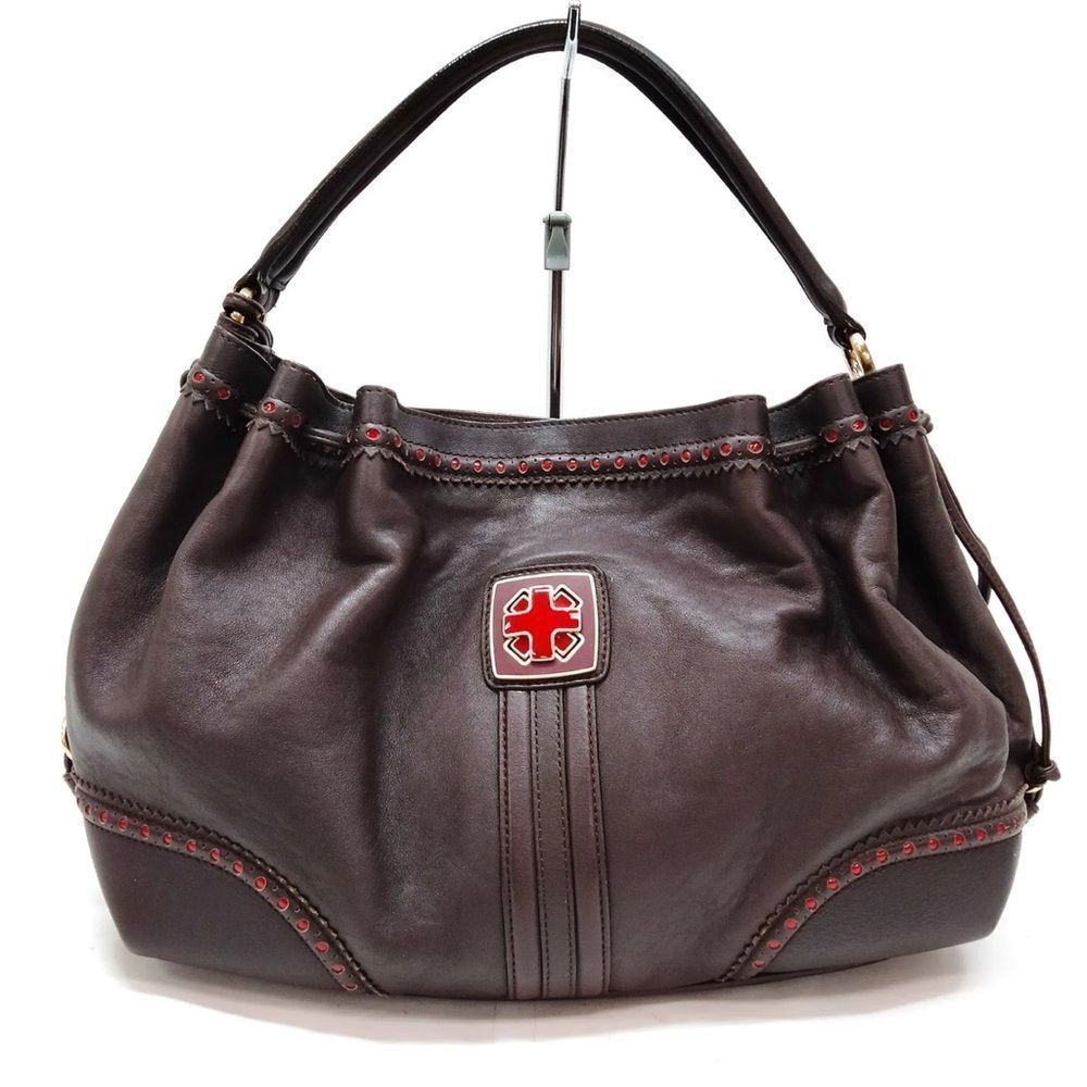 Authentic Vintage Bally Brown Leather Cinch Swiss Red Cross Hobo Bag Ex+